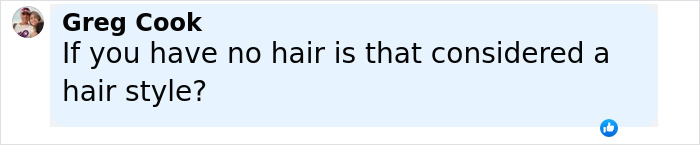 Facebook comment by Greg Cook questioning if having no hair is considered a hairstyle, related to Jeff Bezos hair transformation news.