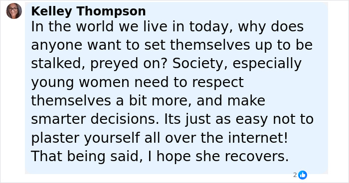Screenshot of a social media comment discussing respect and recovery related to model's mom who was scalped. - 24