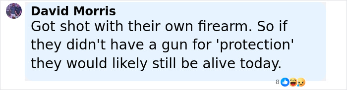 Comment by David Morris discussing police fail involving firearm and protection related to American Idol exec case. - 16