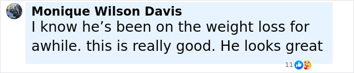 Comment by Monique Wilson Davis discussing John Goodman&rsquo;s weight loss, praising his progress and appearance.