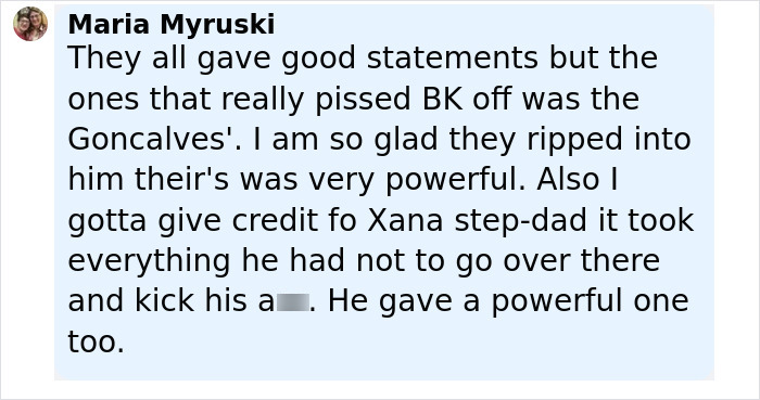 Screenshot of social media comment praising Idaho massacre victim Kaylee Goncalves' sister's powerful takedown of Bryan Kohberger at trial. - 26