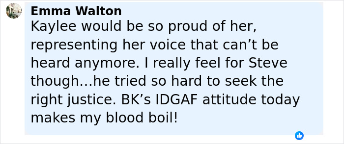 Screenshot of Emma Walton’s Facebook comment expressing anger at Bryan Kohberger during the Idaho massacre trial. - 25