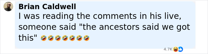 Screenshot of a Facebook comment by Brian Caldwell reacting with laughing emojis to a live stream discussion.