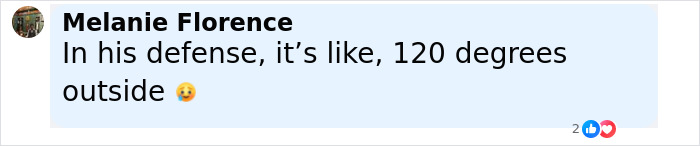 Comment by Melanie Florence about the heat, mentioning it’s 120 degrees outside with a flushed face emoji. - 11