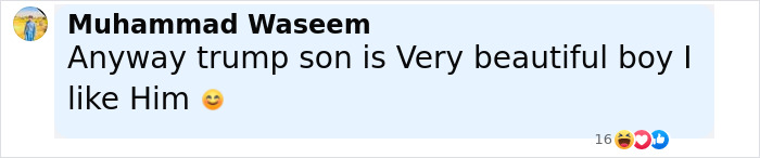 Comment about Barron Trump&rsquo;s luxury-filled childhood and his popularity as he bags a girlfriend, with emojis and reactions visible.