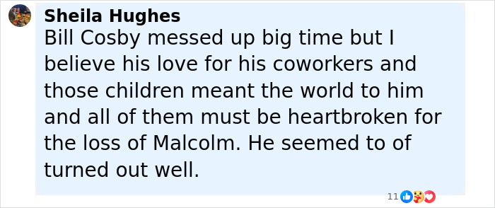 Comment discussing Bill Cosby's feelings after Malcolm-Jamal Warner's tragic accident and expressing heartbreak for the loss. - 5