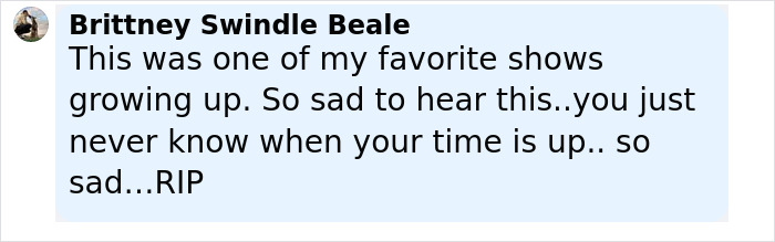 Comment from Brittney Swindle Beale expressing sadness about Malcolm-Jamal Warner's tragic accident and RIP message. - 14