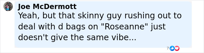 Comment discussing how John Goodman looks different and referencing weight changes related to Roseanne character.