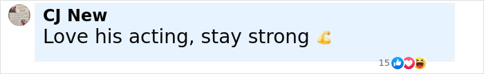 Comment by user CJ New expressing support and admiration for acting, encouraging to stay strong with a flexed bicep emoji.