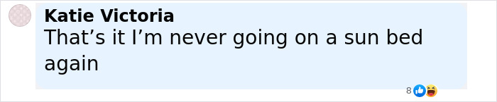 Comment from Katie Victoria saying she will never go on a sun bed again, related to Ulrika Jonsson shutting down trolls.