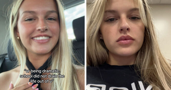 Side-by-side before and after photos showing life changes shared by folks in a relatable transformation series.