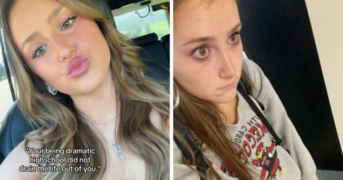 Side-by-side before and after photos showing changes in appearance as life happened to a young woman.