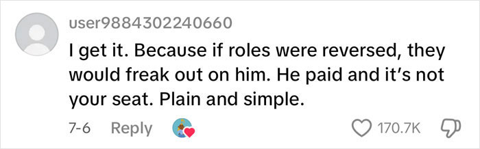 Screenshot of a social media comment about a plane passenger’s furious rant after a child sat on his $300 seat without consent. Screenshot of a social media comment about a plane passenger’s furious rant after a child sat on his $300 seat without consent.