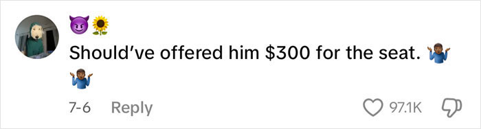 Screenshot of a social media comment about a plane passenger furious rant over a child sitting on a $300 seat. Screenshot of a social media comment about a plane passenger furious rant over a child sitting on a $300 seat.