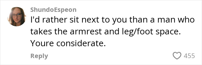 Comment from a proud plus-size traveler explaining her seating preference and addressing space consideration on airlines.