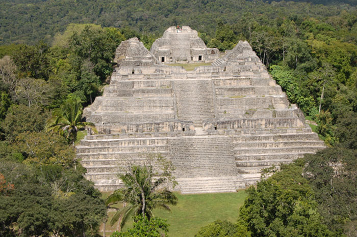 Ancient Maya royal tomb pyramid surrounded by dense jungle, revealing priceless artifacts from historic excavation. - 1