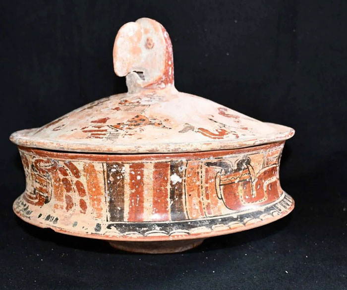 Ancient Maya pottery artifact with intricate painted designs unearthed from a Texas couple’s royal tomb discovery. - 7