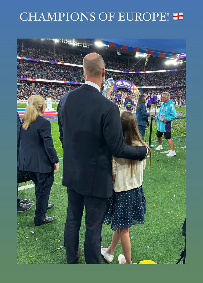 Princess Charlotte watching England's dramatic shootout win against Spain at the Champions of Europe celebration. Princess Charlotte watching England's dramatic shootout win against Spain at the Champions of Europe celebration.