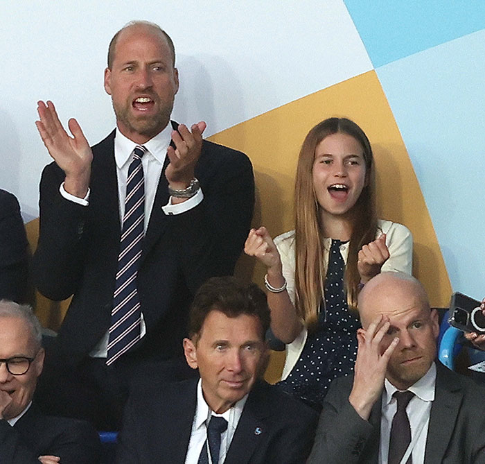 Princess Charlotte celebrating England’s dramatic shootout win against Spain, showing excitement and cheering in a crowd. - 7
