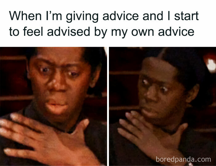 Man reacting with surprise and confusion, illustrating a funny meme about life advice and self-reflection humor.