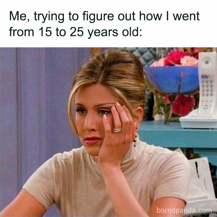 Woman looking confused and contemplative in a funny meme reminding not to take life too seriously.