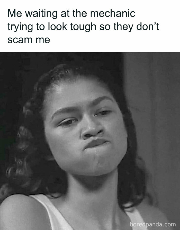 Person with a serious face trying to look tough while waiting, a funny meme reminding not to take life too seriously.