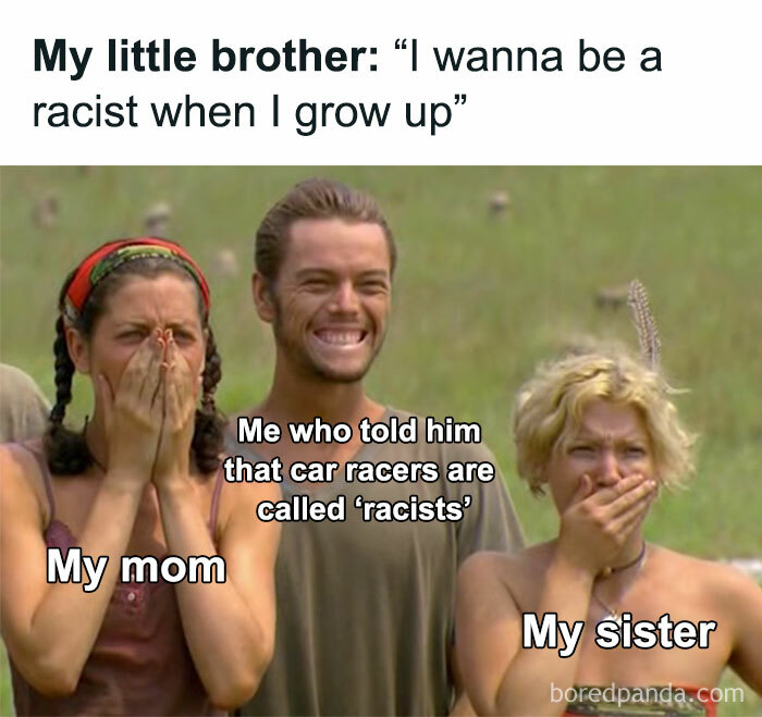 Three people reacting with shock and amusement in a funny memes image reminding not to take life too seriously.