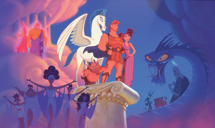 Characters from Disney's Hercules featured in a vibrant scene for a Rate Disney Movies Poll.