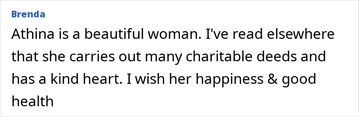 Comment about reclusive billionaire Athina Onassis mentioning her charitable deeds and kind heart.