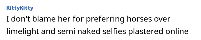 Comment text by KittyKitty expressing support for reclusive billionaire Athina Onassis's preference for horses over social media attention.