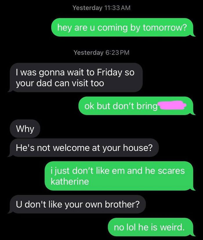 Text message conversation about concerns and feeling unsafe around autistic sibling, family dismisses child safety fears. - 16