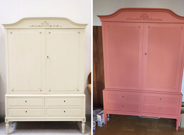 Vintage furniture flipping project showing before and after transformation with expert paint and restoration techniques