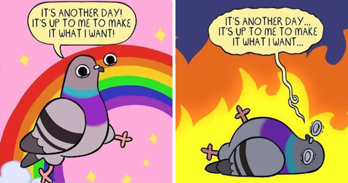 50 New Comics About A Pigeon Going Through Life And Mental Health Struggles By Chuck Mullin