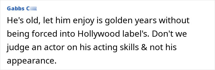 Comment discussing an actor’s golden years and urging to judge acting skills rather than appearance. Comment discussing an actor’s golden years and urging to judge acting skills rather than appearance.
