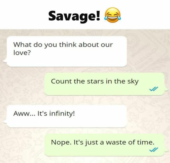 Text message meme showing a sarcastic reply about love, highlighting funny memes that explain science concepts.