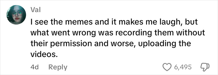 Comment from Val discussing the issue of secretly recording and uploading videos without permission, related to viral predator case.