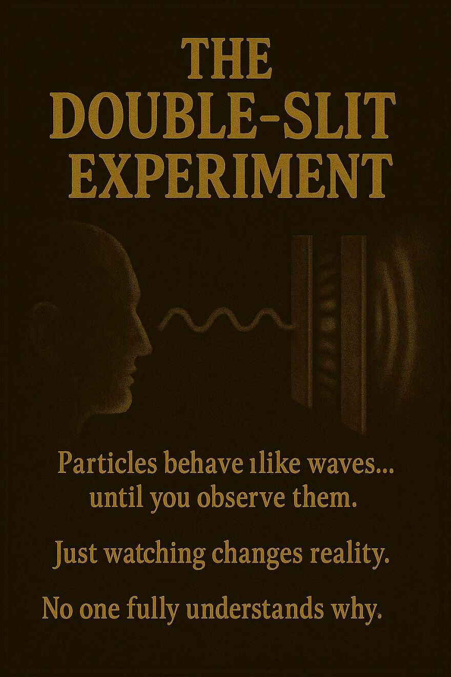 The double-slit experiment illustrating particles behaving like waves until observed, a key unanswered science question.
