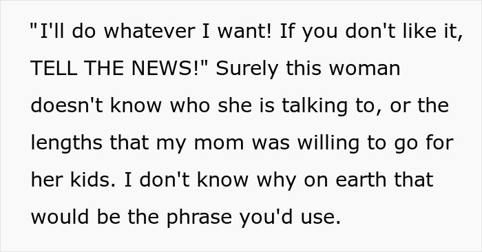 Text excerpt from a story where a mom confronts a gaming store after they sold swords to her son, leading to closure. - 10