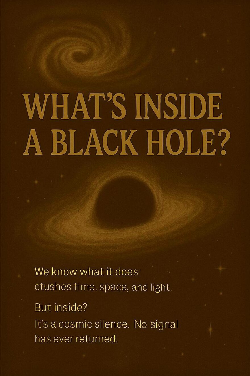Dark space illustration with a black hole and swirling stars symbolizing questions scientists and philosophers can't answer.