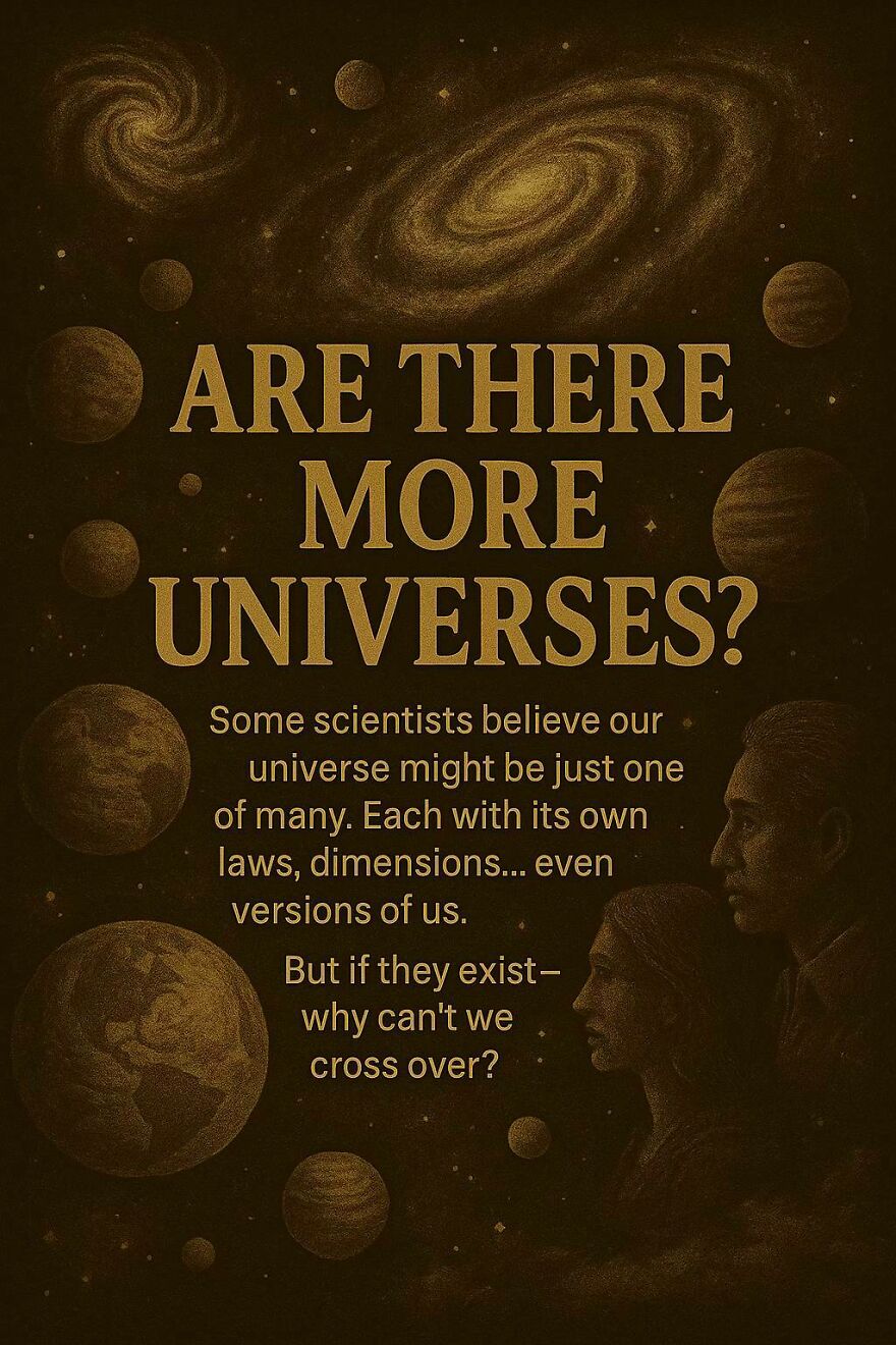 Planets and galaxies with text about scientists questioning the existence of multiple universes and their dimensions.