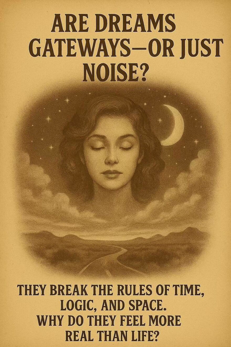 Surreal image of a woman dreaming under stars and moon, exploring mysterious questions scientists and philosophers still can't answer.