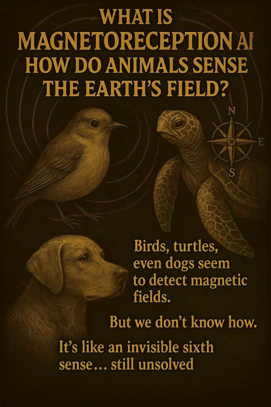 Birds, turtles, and dogs sensing Earth's magnetic fields, illustrating questions scientists and philosophers can't answer.