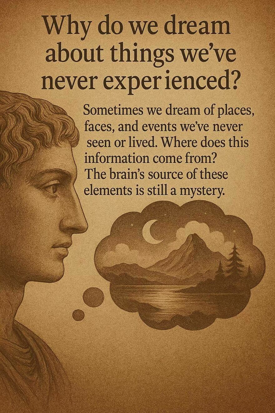 Illustration of a person pondering mysterious brain sources of dreaming about unseen places and events, a key question scientists debate.
