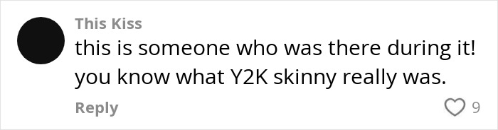 Comment on social media criticizing Gen Z&rsquo;s Y2K skinny diet trend referencing Millennial views on 2000s survival.