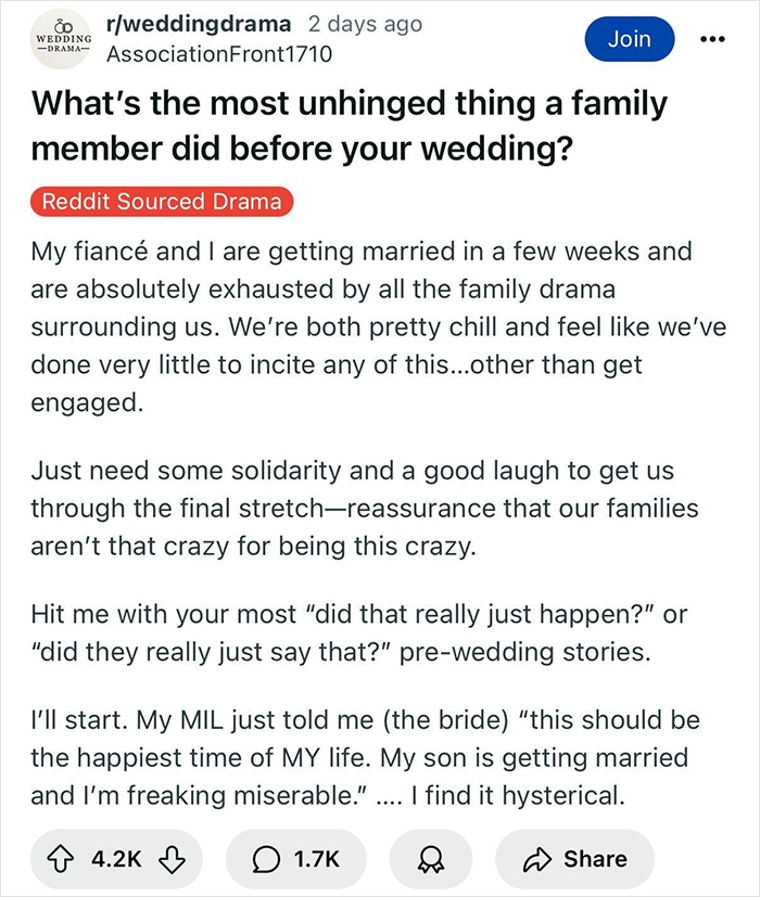 50 Of The Most Insane Things Family Members Pulled Before Weddings That Left Couples Speechless - 1