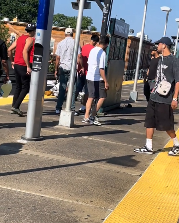 Men deliver vigilante justice on subway platform as group confronts brute who attacked woman in viral video.