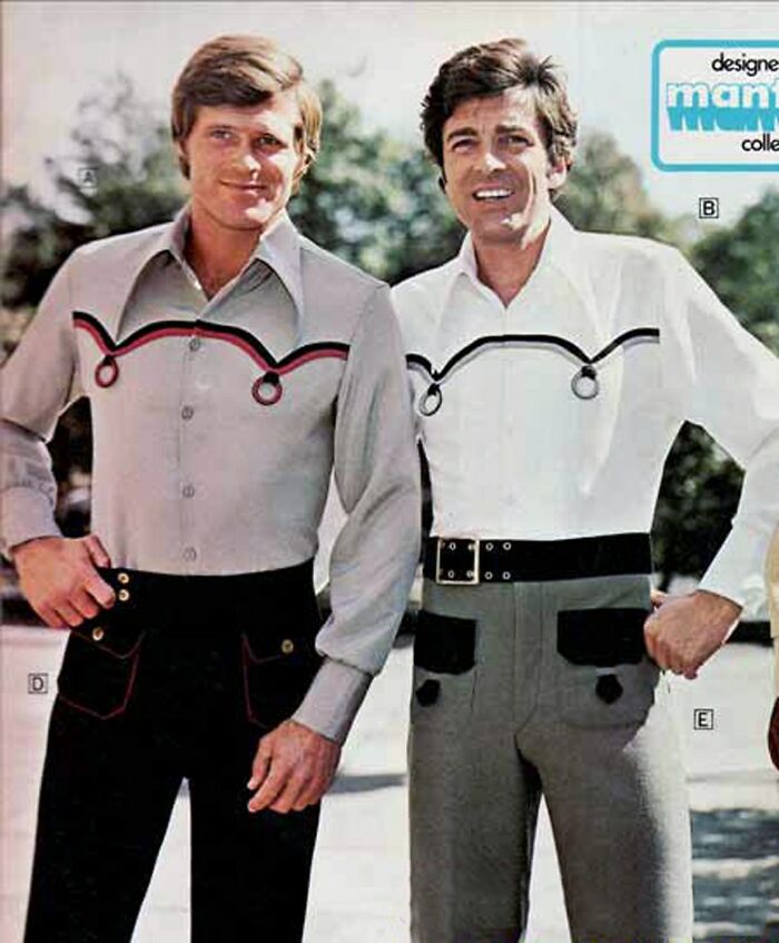 Two men wearing vintage outfits with bold patterns and colors, showcasing unique vintage things fashion styles.