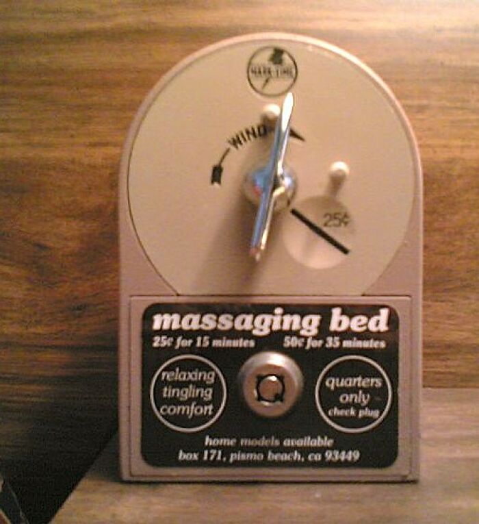 Vintage coin-operated massaging bed timer with dial and instructions, showcasing unique vintage things collection.