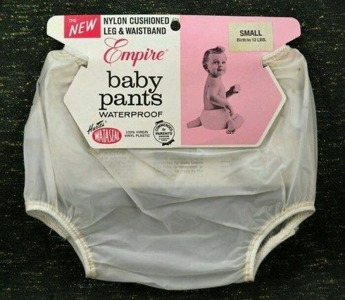 Vintage waterproof baby pants with nylon cushioned waistband, showcasing a unique and wonderful vintage item for infants.