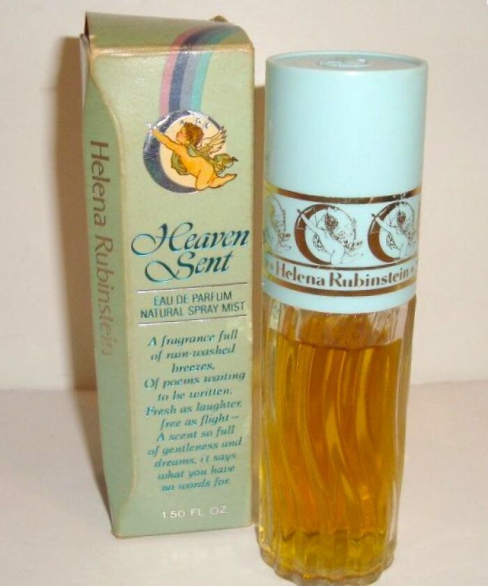 Vintage Helena Rubinstein Heaven Sent perfume bottle and box showcasing unique vintage things in beauty collectibles.